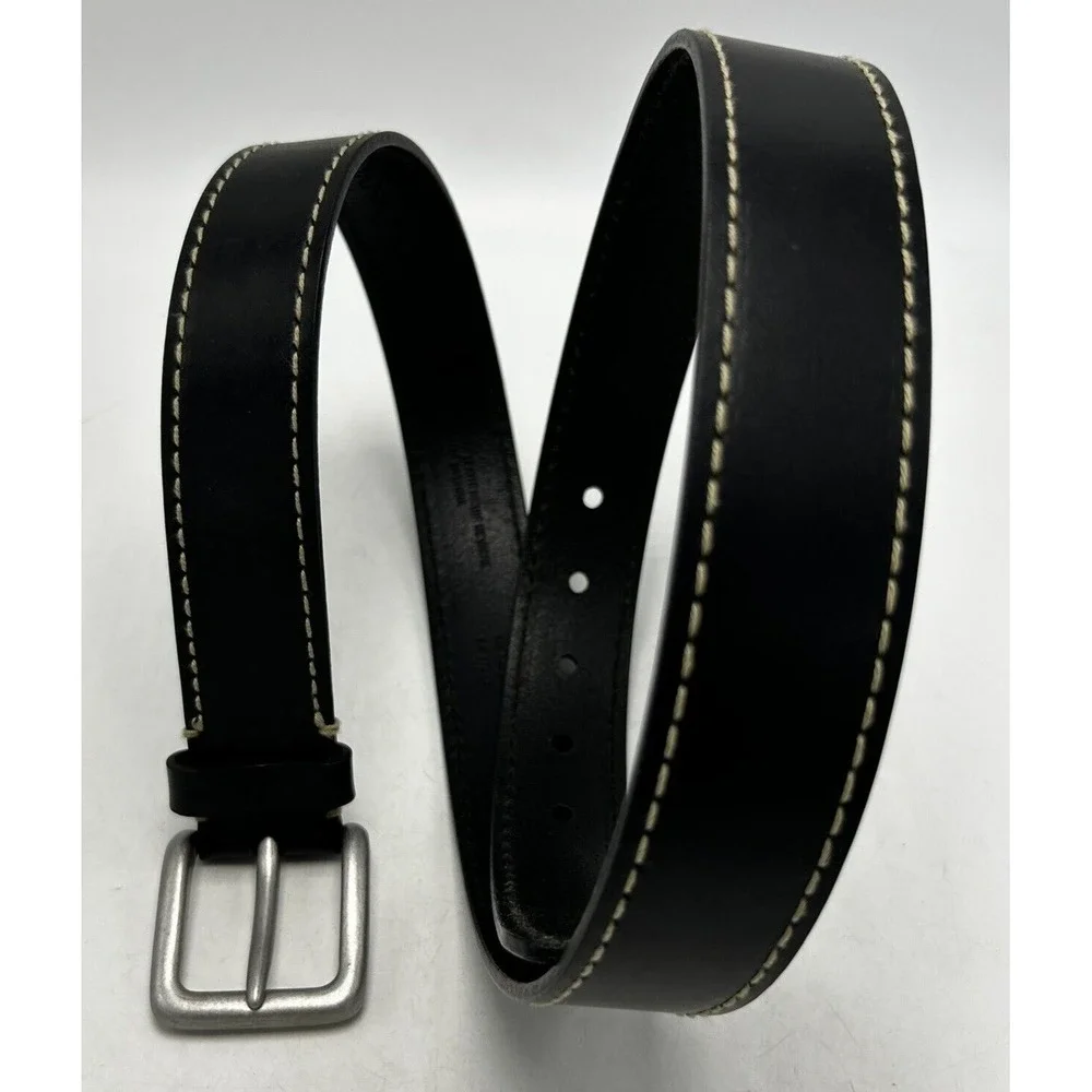 Banana Republic Belt Mens 39 Black Leather White Stitch 1.25